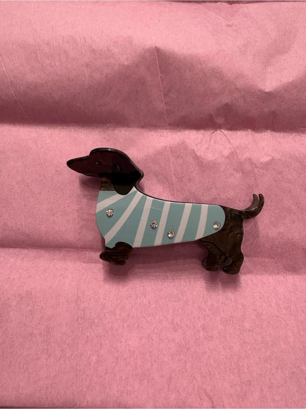 Dachshund Dog Brooch Pin in Light Blue Stripe